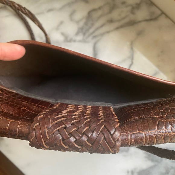 Vintage Brighton Cheryl Crossbody Leather Bag Alligator Embossed Black Brown 90s - Picture 10 of 11